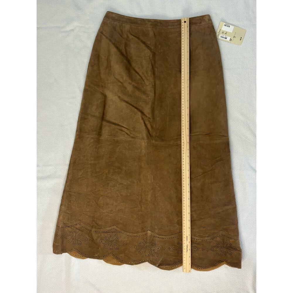 NWT Bernardo Cognac Brown 100% Leather Suede A-Line Laser Cut Midi Max Skirt 12 - Picture 12 of 12